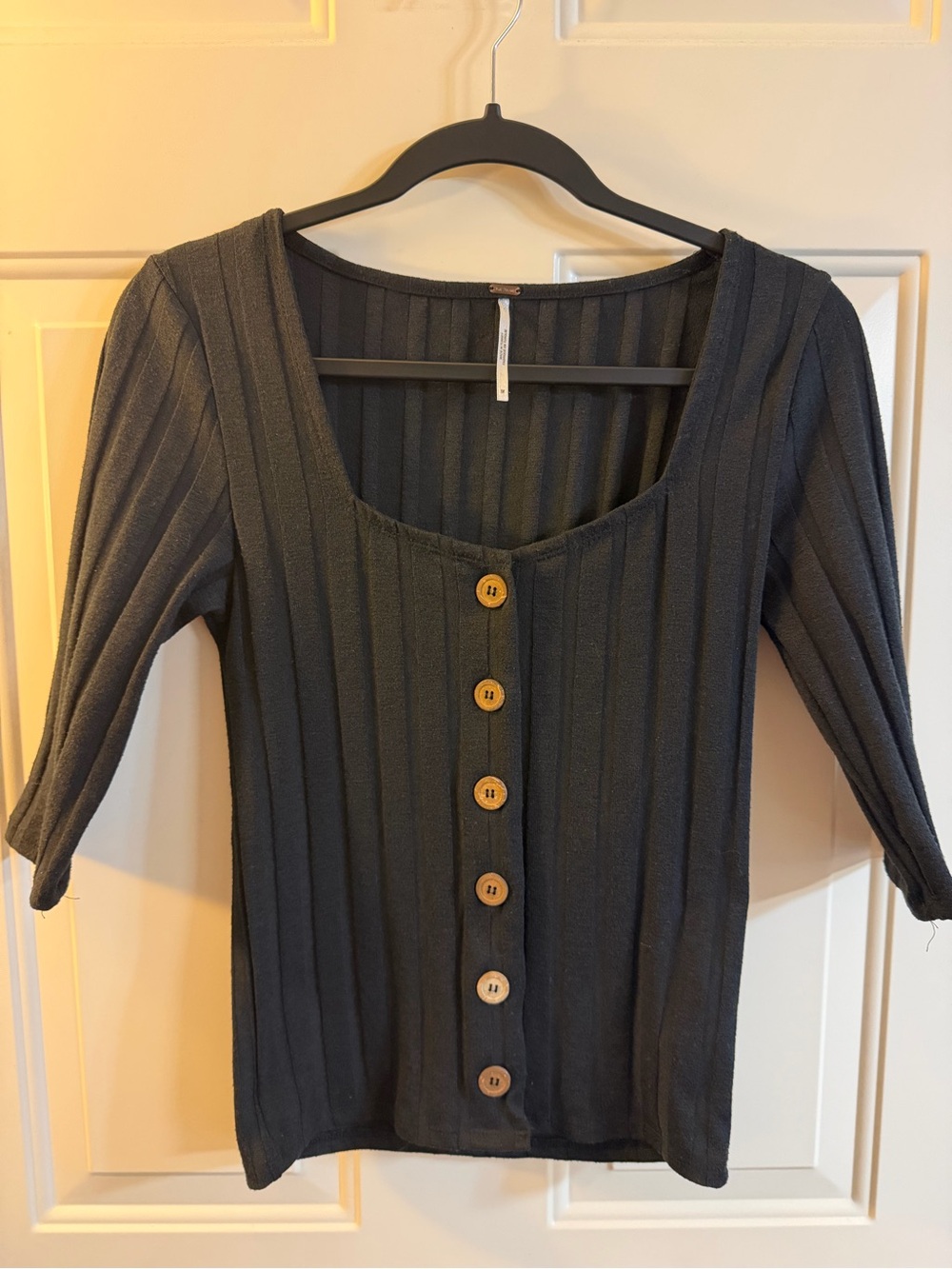 Free People Ribbed Square Neck Button Front Top Size M Coquette Boho